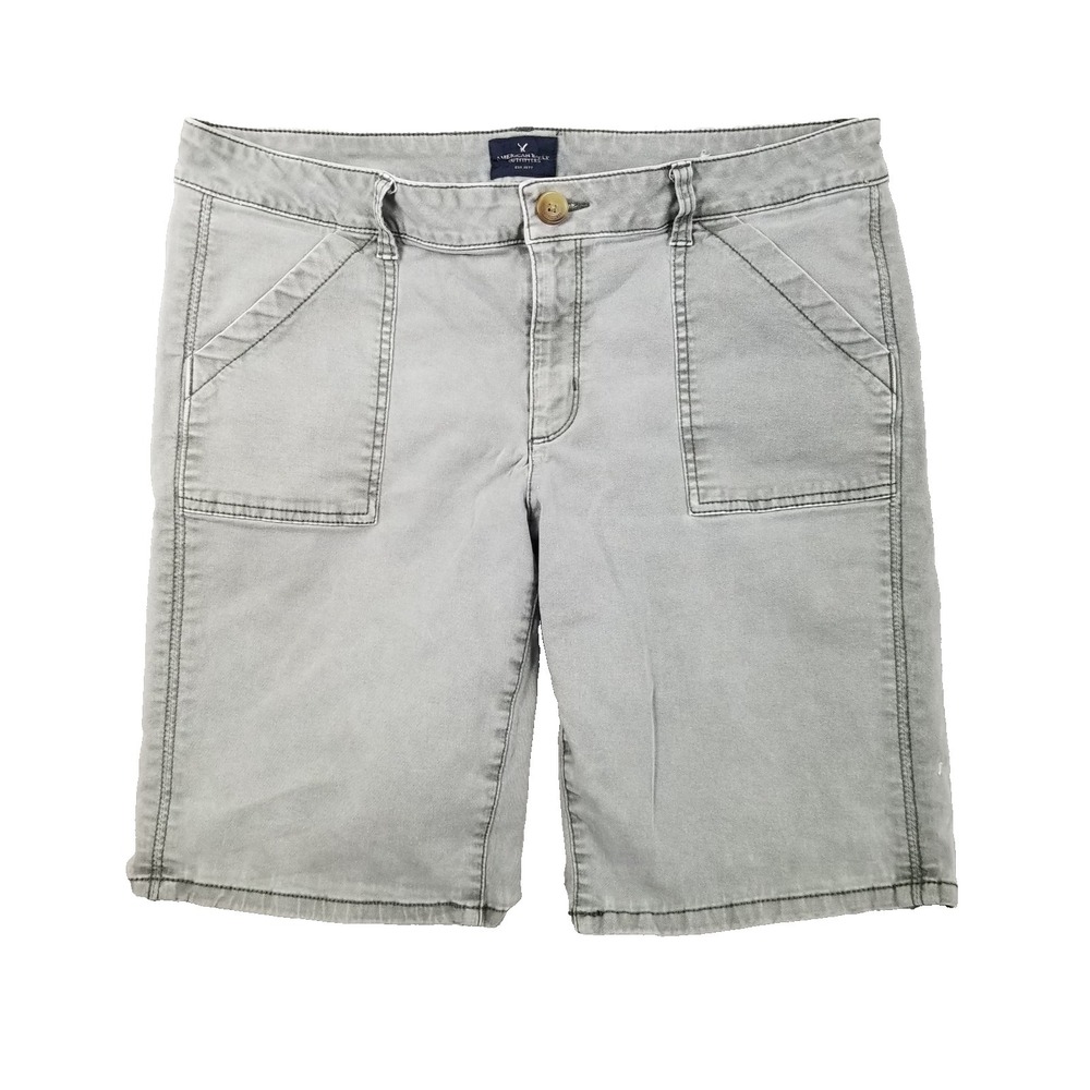 American Eagle Shorts Womens 14 Gray Bermuda Stretch Casual Front Pocket Chino
